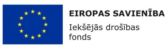 Kreisajā malā redzams Eiropas Savienības karogs - zils ar apļa formā izvietotām dzeltenām zvaigznītēm. Labajā pusē uzraksts: Eiropas Savienība Iekšējās drošības fonds