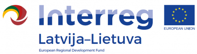 Interreg logo ar Lietuvas, Latvijas un Eiropas Savienības karogu elementiem