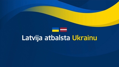 Vizuālais materiāls ar uzrakstu: Latvija atbalsta Ukrainu