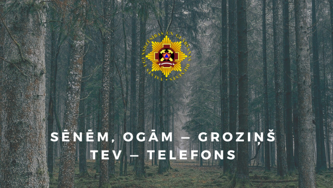 Vizuālais materiāls ar tekstu "Sēnēm, ogām - groziņš, Tev - telefons"