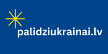 Zils baneris, kam kreisajā pusē, tuvāk augšējai malai izvietotas dzeltenas strīpas, kas kopā saliktas atgādina sauli. Banera vidū baltiem burtiem ir uzraksts - palidziukrainai.lv